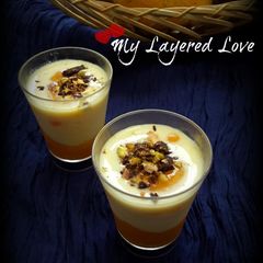 Mango-Vanilla Custard Verrines with Nuts & Dark Chocolate A picture of Mango-Vanilla Custard Verrines with Nuts & Dark Chocolate.