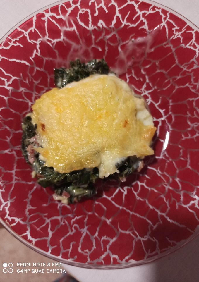 Una foto de Espinacas gratinadas con jamón y queso