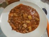 Guiso de arroz, pollo y lentejas