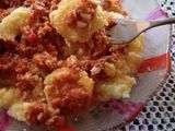 Ñoquis de polenta con boloñesa de soja 💛🍅