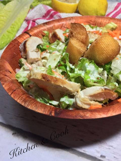 A picture of Chicken Caesar salad.