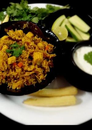 A picture of Baby corn Biryani.