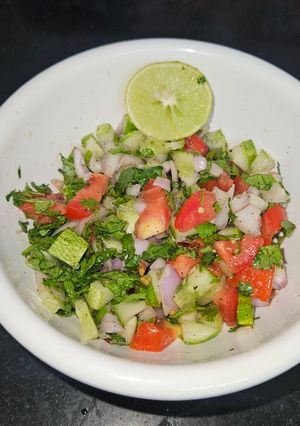 A picture of Shirazi salad Arabic salad.