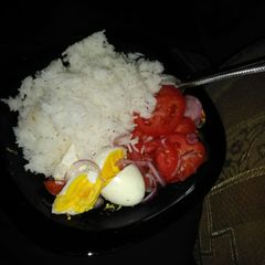 A picture of Plain rice with boiled eggs#authormarathon#.