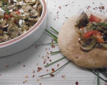 Ultimate Serving Recipe Roasted mushrooms marinated in white wine topped feta cheese Yummy