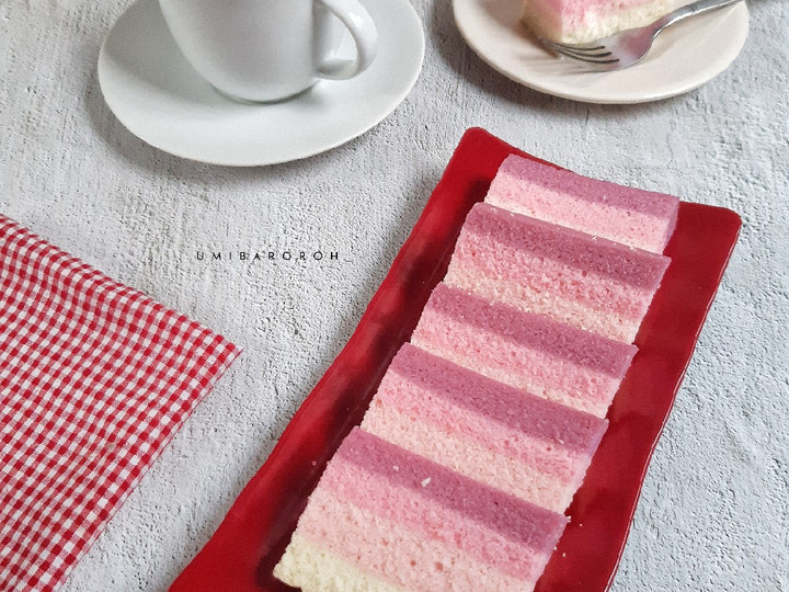 Resep Bolu Kukus Putih Telur (pink ombre) Anti Gagal