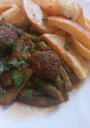 صورة لوصفة فاصوليا خضراء بكريات اللحم 🥩