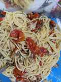 Spaghetti pomodorini confit e sgombro