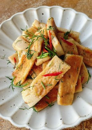 Hình của món Đậu hũ Nhật xào thì là.