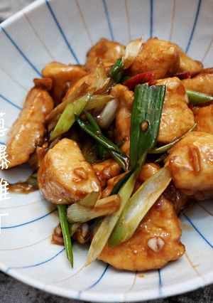 A picture of Savory and Spicy Stir-Fried Chicken with Scallions.