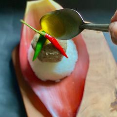 A picture of Mocha Bhorta or Banana Blossom mashed.