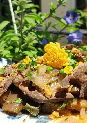 Hình của món Cà tím xào gan heo.