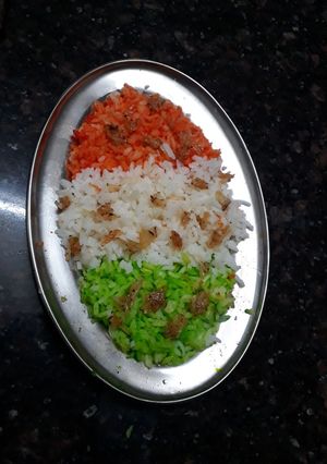 A picture of Tri colour coconut rice.