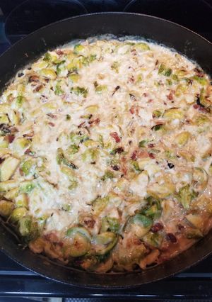 A picture of Creamy Brussel Sprouts with Bacon.