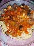 Spaghetti con pollo y verduras