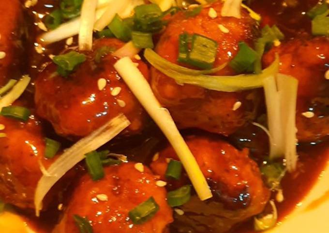 Chicken meat ball in teriyaki style sauce