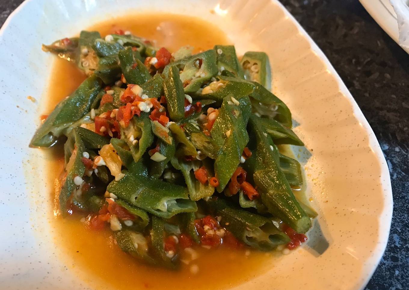 Ladies fingers stir-fry with homemade sambal