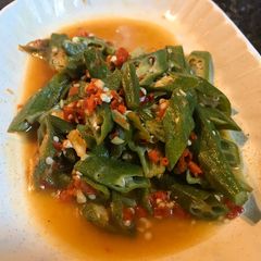 A picture of Ladies fingers stir-fry with homemade sambal.