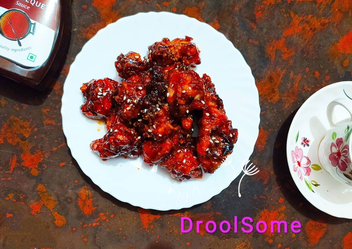 Saucy fried barbecue chicken