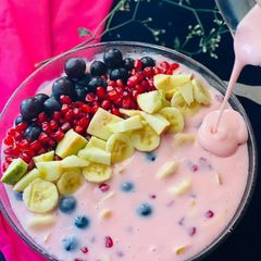 A picture of Strawberry flavored custard pudding.