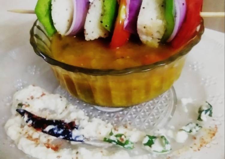 Recipe of Yummy Idli tikka with sambar dip