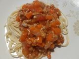 สปาเก็ตตี้ผัดซอสมะเขือเทศหมูสับ