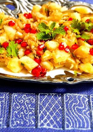 A picture of Navratri Vrat Sweet Potato Chat or Shakarkandi Chat.