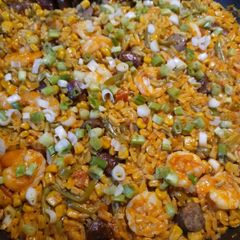 A picture of Rice and Shrimp.