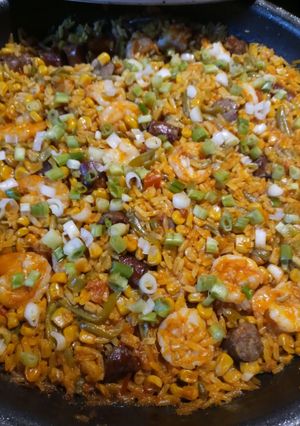 A picture of Rice and Shrimp.