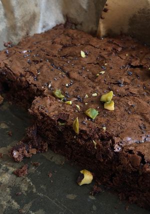 A picture of Lavender pistachio brownies.