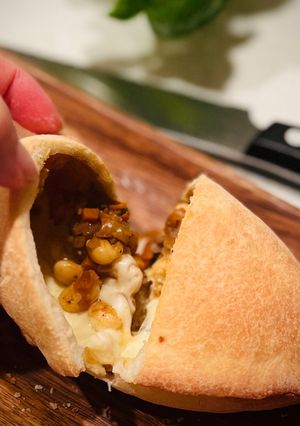 A picture of Japanese-Style Calzone with Roasted Soybeans & Curry.