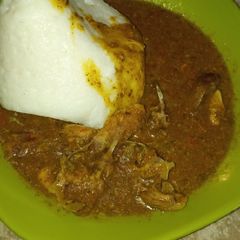 A picture of Rice swallow nd dried okro soup.