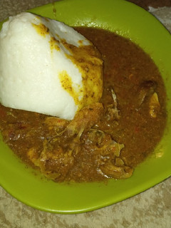 A picture of Rice swallow nd dried okro soup.