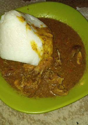 A picture of Rice swallow nd dried okro soup.