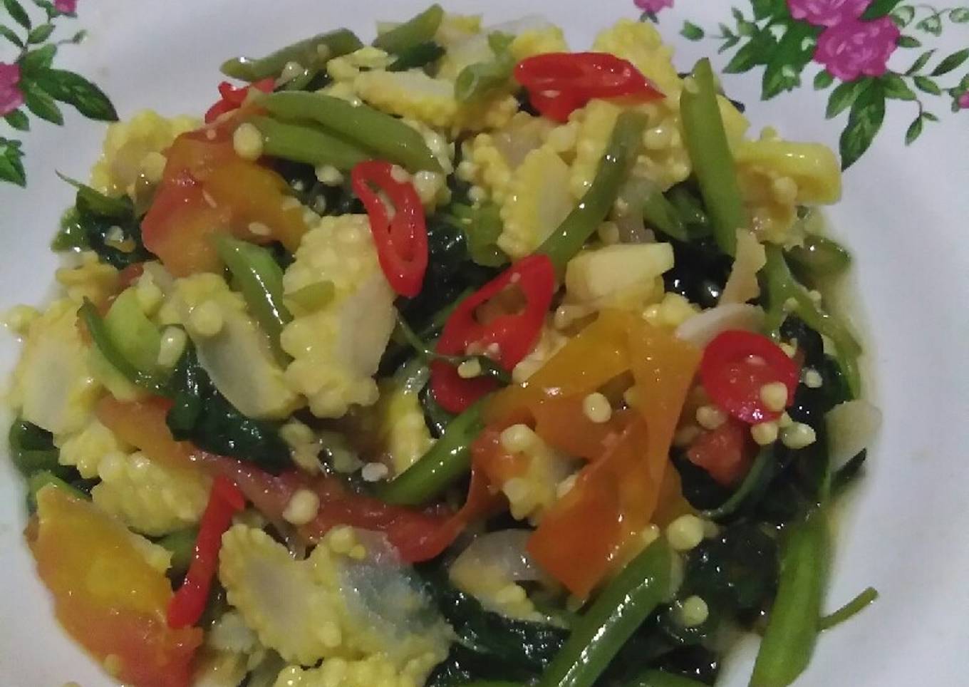 Goreng bayam lan jagung anyar