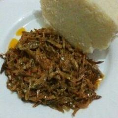 A picture of Fried Omena with Ugali.