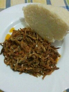 A picture of Fried Omena with Ugali.