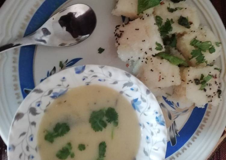 Easiest Way to Make Any-night-of-the-week Gujarati kadhi and sooji dhokla