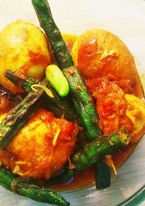 ঢেঁড়স দিয়ে মুরগির ডিম ভুনা (dheras diye moorgir dim bhuna recipe in Bengali) রেসিপির প্রধান ছবি