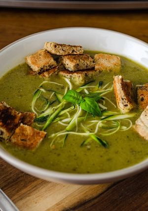 A picture of Creamy Courgette Soup with Basil.