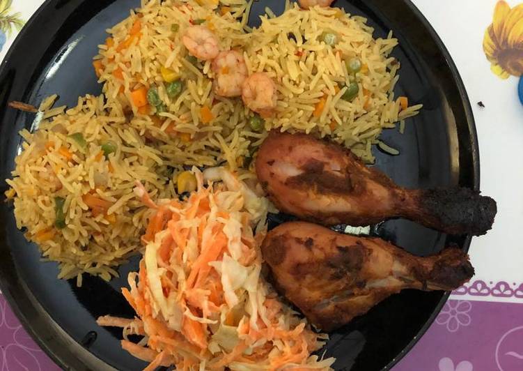 Basmati rice,coleslawband grilled chicken