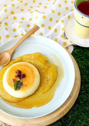 Foto resep Egg Custard Pudding atau Caramel Flan Pudding dengan Saus Mangga