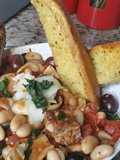 Grilled Sausage and Cannellini Beans Puttanesca w/ Garlic Bread