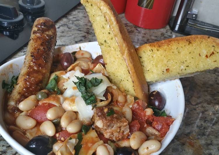 Easiest Way to Make Speedy Grilled Sausage and Cannellini Beans Puttanesca w/ Garlic Bread