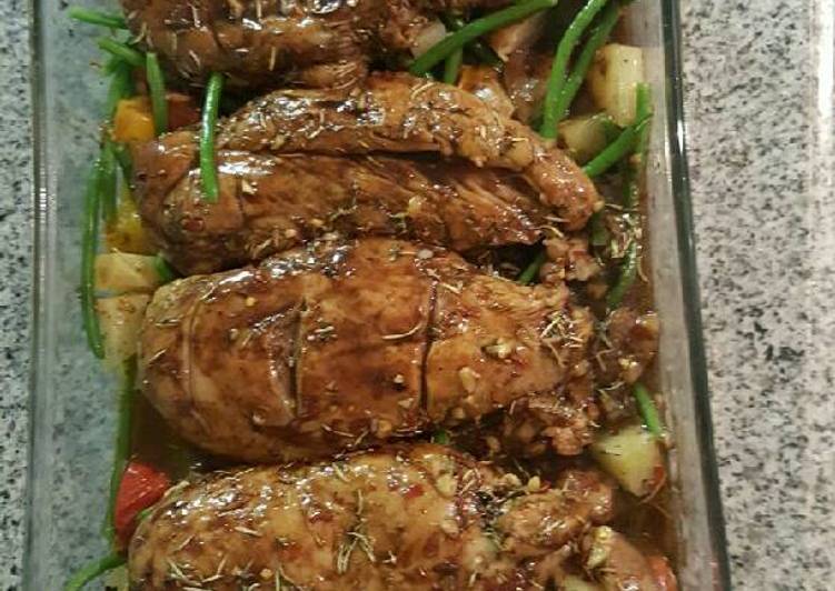 Steps to Make Award-winning Oven roasted chicken with veggies