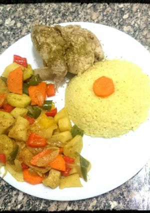 صورة لوصفة خضار سوتيه مع ارز وفراخ (دايت)