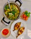 Cá bóp chiên, canh bầu tôm