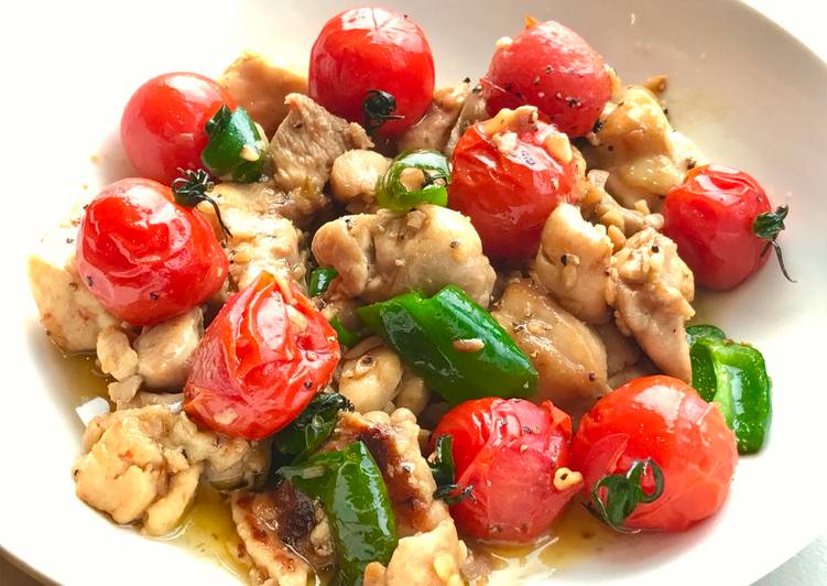 Steps to Make Super Quick Homemade Garlic chicken with tomatoes