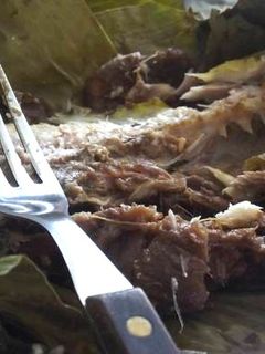 A picture of Grilled Fish in Banana Leaf with Xoconostle.