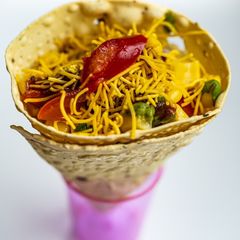 A picture of Masala papad cone.